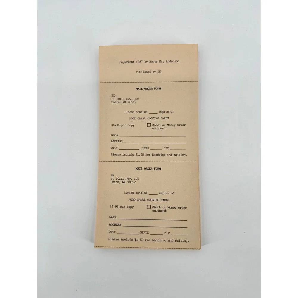 Vintage 1987 Hood Canal Cooking Cards Betty Kay Anderson PNW Recipes Ephemera